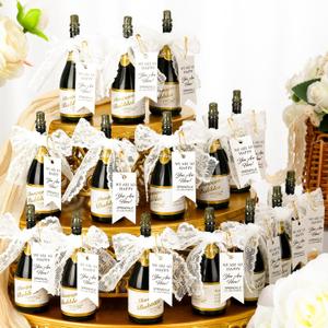 50 Pcs Mini Champagne Bubbles Wedding Favor Bulk Small Champagne Bottle Shaped Bubbles with Ribbons Gold Pins and Cards for Wedding Send Off Bridal Shower Celebration, 16.5 x 20.5 x 13 inches