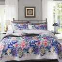 Travan Queen Quilt Set 3-Piece Bedspread Quilted Oversized Lightweight Microfiber Coverlet Set with Shams Violet Purple Floral Pattern Quilted Bedding Set for All Season, Queen (X2-violet)