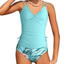 Girls Swimsuit 2 Piece Bikini Set Tropical Print Girls Bathing Suit Adjustable Straps 7-16T (7-8 Years, Light Blue)