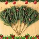 8 PCS Real Touch Norfolk Pine Branch,18" Artificial Christmas Green Plants Branches Faux Greenery Stems,Fake Norfolk Picks Pine for Vase DIY Crafts Garland Wreath Christmas Indoor Decor (8)