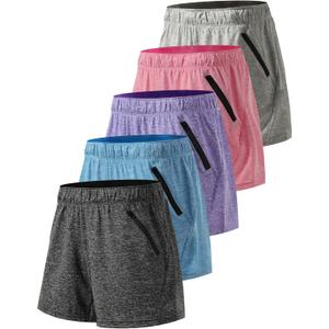 5 Pack: Womens Workout Gym Shorts Casual Lounge Set, Ladies Active Athletic Apparel with Zipper Pockets (X-Large, Heather Black/Blue/Purple/Pink/Gray)