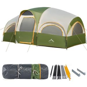 GoHimal 8 Person Tent for Camping, Waterproof Windproof Family Tent with Rainfly, Divided Curtain Design for Privacy Space, Portable with Carry Bag