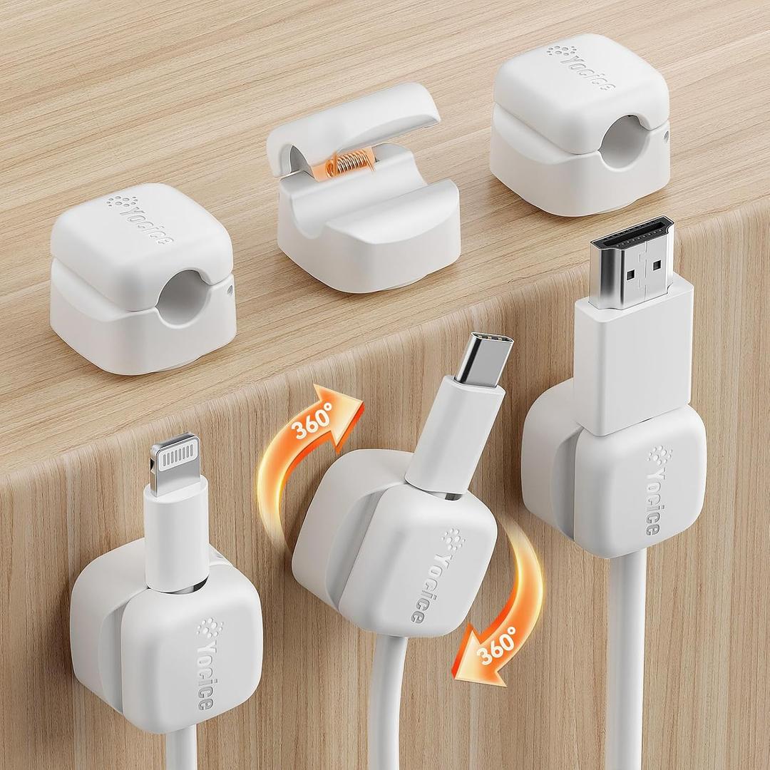 5Pack Rotatable Cord Organizer,Spring Cable Clips Desk Cable Management Cord Holder Adhesive Phone Charger Cord Clips for Home Office Car Wall Nightstand Accessories, White