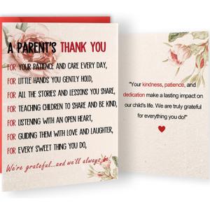 2 x A Parent's Thank You Card, Heartfelt Appreciation Poem Gift for Nursery School, Preschool, Kindergarten and Daycare Teacher