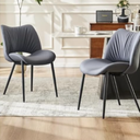 YOUTASTE Modern Dining Chair Set of 2 Armless Hollow Mid Back Office Desk Living Room Chair No Wheels Wide Seat Accent Vanity Chair PU Leather Padded Home Kitchen Restaurant Gray