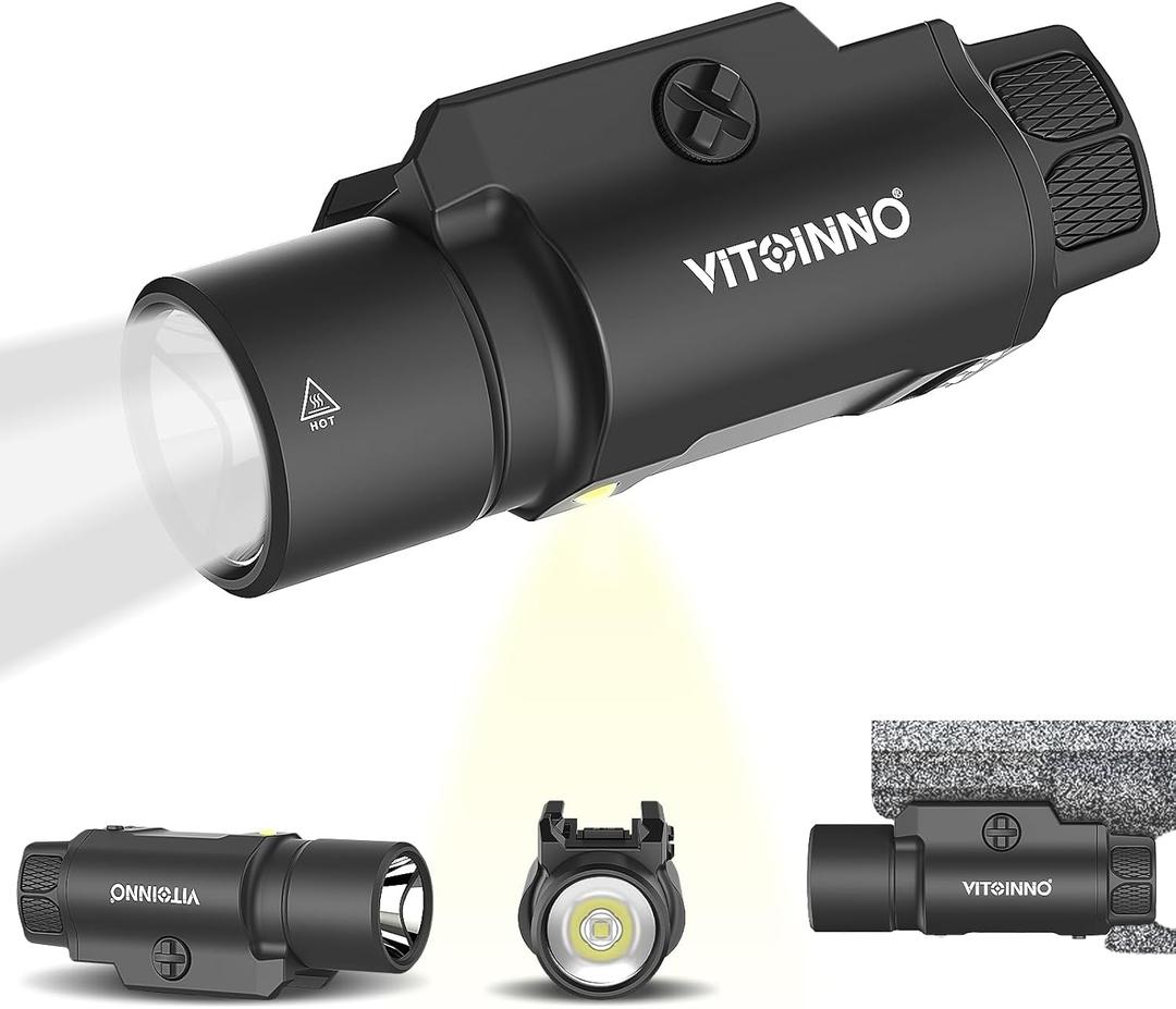 1750 Lumen Tactical Flashlight with Bottom Moonlight lamp, Rechargeable Pistol Light with Strobe/Momentary Compatible with Picatinny Rail (White LED Light)