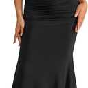 Summer One Shoulder Wedding Guest Dresses for Women Elegant Long Formal Bodycon Ruched Bridesmaid Midi Dress 2026 (Black, L)