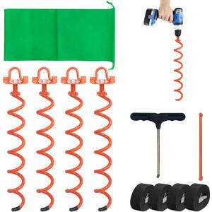 MIXXIDEA 16.2 Inch Orange Folding Ring Spiral Ground Anchors Metal Ground Stakes Dog Tie Out Stake Spiraling Anchor Trampoline Anchors for Tent, Securing Trampolines, Garden Fence Sheds Swings, 4 Pack MIXXIDEA 16.2 Inch Orange Folding Ring Spiral Ground Anchors Metal Ground Stakes Dog Tie Out Stake Spiraling Anchor Trampoline Anchors for Tent, Securing Trampolines, Garden Fence Sheds Swings, 4 Pack