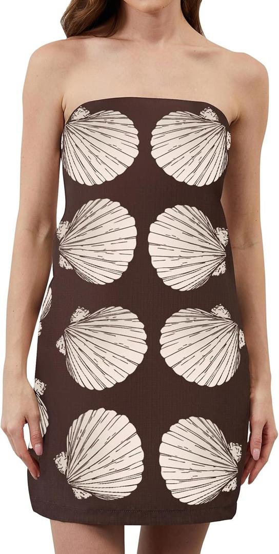 Floral Tube Bandeau Mini Dress Women Summer Sleeveless Strapless Short Dresses Casual Off Shoulder Beach Dress L
