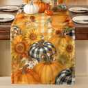 2 x Plaid Pumpkin Fall Table Runner - 13"90" Thanksgiving Table Runner with Sunflower for Fall Decor, Seasonal Harvest Autumn Thanksgiving Decorations for Home, Dining Room, Kitchen, Parties