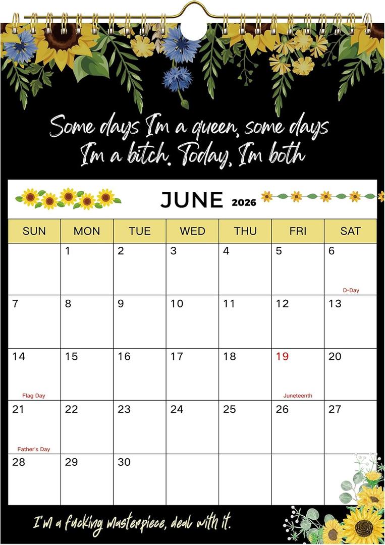 2026 Funny Calendar for Tired Women, Fuck It Wall Calendars for Moms, A Year of Sassy Attitude, Humor Home Office Hanging Monthly Decor Floral Planner, Christmas Swear Word Gag Gift