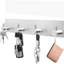 VIS'V Key Holder Wall Mount, Large Metal Self Adhesive Key Hanger with 4 Hooks, No Drilling, Extra Adhesive Strip, Silver