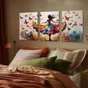3pcs Ballet Girls Canvas Wall Art Elegant Ballet Dancer Wall Decor Pictures Abstract Butterfly Posters Prints Paintings for Girls Bedroom Dance Room Living Home Room Decoration Ready To Hang