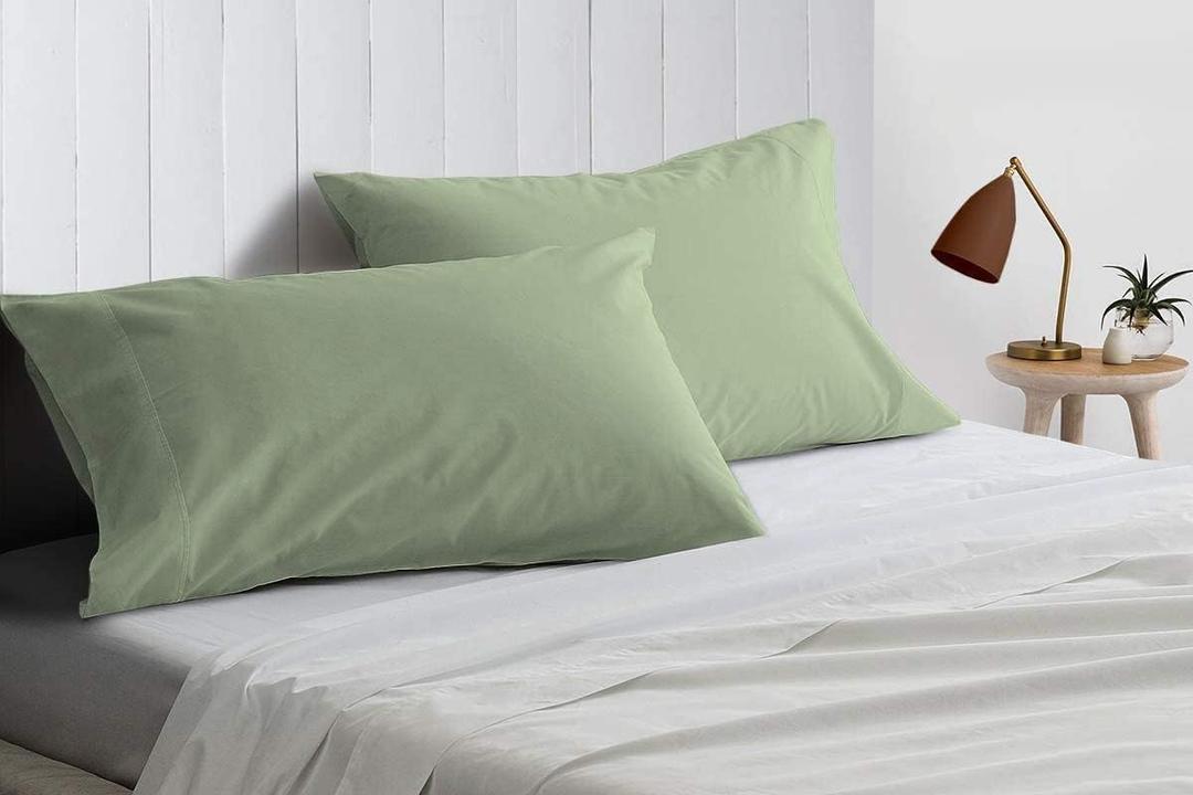 Kamas Egyptian Cotton Sateen Weave Pack of 2 Extra Large Pillowcase to Fit Your Oversized Pancake Large Huge & Gusseted Pillows (Sage Green, Queen Oversize- 23x34)