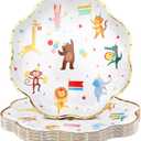Maxdot 25 Pack Animal Parade Party Plates, 9 Inch Disposable Paper Plates Scalloped with Cute Jungle Safari Animal Design, Fit for Birthday, Baby Shower, Kids Party, Zoo Theme Celebration