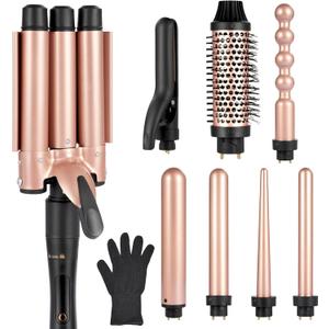 Ideal Swan 8 in 1 Curling Iron Set, Hair Curler Set with Curling Brush and 7 Interchangeable Ceramic curlers Wand (0.35"-1.25), Hair Curler for Women All Hair Types and Travel Use, Gifts for Women