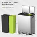 EKO EcoCasa Stainless Steel Dual Step Trash Can for Recycling, 30L+20L Rectangular Kitchen Trash Can, Independent Pedals and Lids, Soft Close and Fingerprint Resistant
