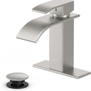 Ryuwanku Bathroom Faucet Brushed Gold Modern Waterfall Bathroom Sink Faucet with Single Handle Suitable for 1 or 3 Holes,Supply Deck Plate and Hose