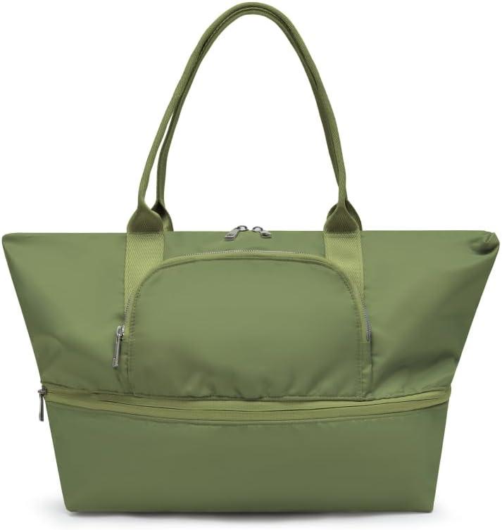 VAKAER Women's Expandable Tote Bag Lightweight Nylon Carry-On Bag with Luggage Sleeve for Travel, Gym, Work, Overnight (Army Green)