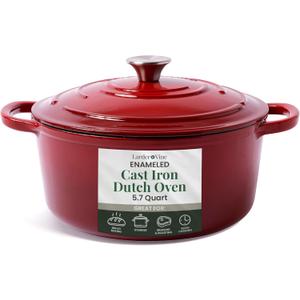 Larder & Vine Enameled Cast Iron Dutch Oven Pot with Lid | Bread Baking | Compatible on All Cooktops & Oven Safe to 500 F | Great for Sourdough Bread | Cabernet (5.7 QT)