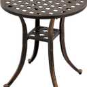 Outdoor 19" Cast Aluminum Round Side Table End Table for Patio, Backyard, Pool, Indoor Companion, Easy Maintenance and Weather Resistant, Bronze