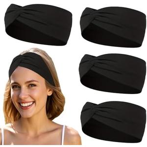 Hjiaruiky 4PCS Knotted Headband for Women Thick Wide Cloth Fabric Cute Stretchy Soft Turban Twist Headbands Womens Fashion Head Bands for Women's Hair Accessories Black
