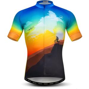 Cycling Jersey Mens Bike Shirt Biking Tops for Road Racing MTB BMX Dirt Road Quick Dry, Comfortable, Moisture Wicking (Large, Cff62)