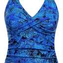 Tempt Me Womens Tankini Top Halter Tummy Control Swim Tops Only Twist Front V Neck Bathing Suit No Bottom (Blue Paisley), M
