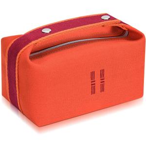 Fashion Makeup Bag for Women, Orange Red Canvas Make up Travel Bag, Hanging Cosmetic Bag Organizer for Wome