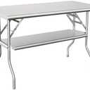 HARDURA Folding Stainless Steel Prep Table with Undershelf 24X48 Inches | Adjustable Undershelf and Legs, NSF Commercial, Portable, For Restaurant Kitchen Home and Hotel