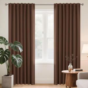 Joydeco Blackout Curtains 108 Inches Long, Thermal Insulated Black Out Curtains 2 Panels Set, Room Darkening Drapes for Living Room Window Rod Pocket Back Tab (W52 x L108 Inch, Brown)