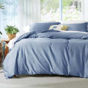 Bedsure Cooling Duvet Cover Queen Size - Moisture Wicking and Silky Eucalyptus Lyocell Cotton Hybrid Comforter Cover Set for Hot Sleeper - Buttery Soft and Breathable, Cooling Bedding Set, Slate Blue (Queen (90" x 90"))