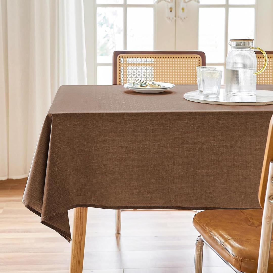AUSSPVOCT Textured Tablecloth Rectangle 60x84 Water Resistant Spill-Proof Wipeable Fall Table Cloth Wrinkle Free Fabric Dining Table Cover for Thanksgiving Party Farmhouse Kitchen Decor Tablecloths (Coffee)