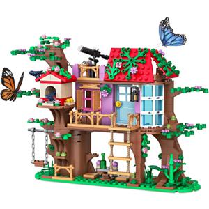 Forest Tree House Building Blocks Compatible with Lego Friends, 462 PCS 3-Level Playhouse with Swinging Bridge, Telescope, & Birdhouse, Birthday Gift for Kids Girls Boys Age 6-12 Years chaobao7701