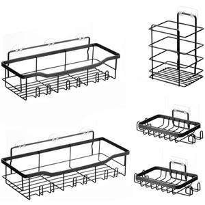 VEVOR Shower Caddy, 5 Pack Adhesive Bathroom Shower Storage Organization Shelves Rack Set, 40 lbs Large Weight Capacity, with Soap and Toothbrush Holder, No Drilling for Bathroom, Kitchen, RV/Camper