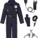 Kids Police Officer Costume Deluxe Cop Set for Halloween Cosplay Dress Up 3-4Y