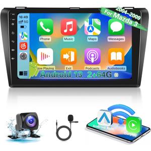 NHOPEEW [2+64G] for Mazda 3 2004-2009 Android Car Radio with Wireless Carplay and Android Auto - 9 Inch Touchscreen Car Stereo - DSP/Multiple UI/WiFi/GPS Navigation/SWC + AHD Backup Camera