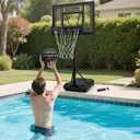 Pool Basketball Hoop Poolside Height Adjustable Portable Basketball Hoop for Pool with Shatterproof Backboard/Weather-Resistant Steel Brackets/Water Weighted Base, Includes a Ball & Pump