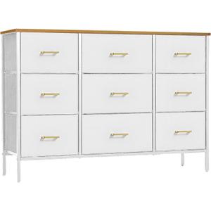 Wide TV Stand Modern TV Console, 9 Drawers Dresser for Bedroom, Fabric Storage Cabinet, Chest of Drawers for Closet, Nursery, Living RoomWhite (White-retro Top)