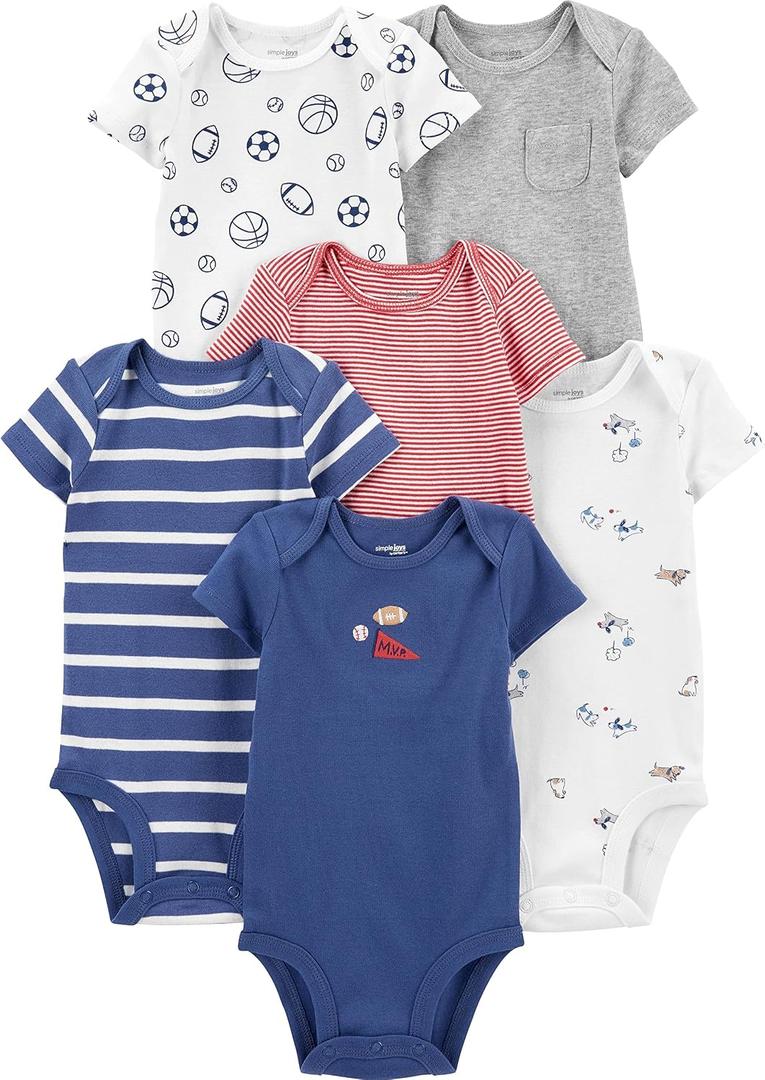 Simple Joys by Carter's Baby-Boys 6-Pack Short-Sleeve Bodysuit, 12 Months