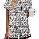 2 x KISSMODA Womens 2 Piece Lounge Outfits Button Down Shorts Whiteleopard XXL (White, XXL)