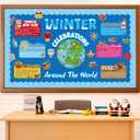 Geyoga Winter Holidays Around The World Bulletin Board Decorations Winter Holiday Bulletin Board Set with Christmas Chinese New Year Hanukkah Diwali Kwanzaa Solstice Poster Cutout School Wall Door