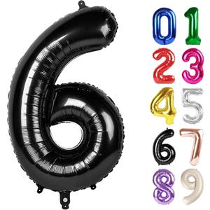 6 Balloon - Black Birthday Number Balloons, 40 Inch Large Foil Balloons for Men Women Boys Girs Black Themed Birthday Decorations