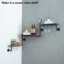 Wine Rack Wall Mounted Corner 3 Tier, Hanging Floating Small Mini Bar Liquor Shelves with Glass Holder Storage Under, Industrial Rustic Pipe Farmhouse Kitchen Decor Black