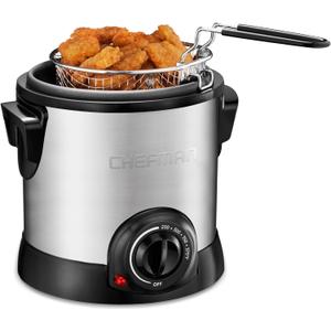 Chefman Fry Guy Deep Fryer with Removable Basket, Easy-to-Clean Non-Stick Coating and Cool-to-Touch Exterior, Adjustable Temperature Control, 4.2 Cup/ 1 Liter Capacity, Stainless Steel