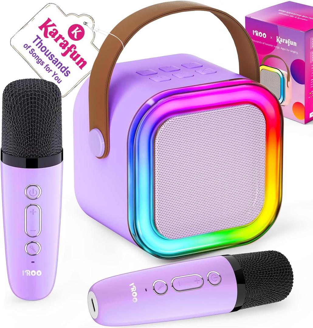IROO Mini Karaoke Machine for Kids, 2026 TOP Toys Birthday Gifts Ideas for Girls Ages 4, 5, 6, 7, 8, 9, 10, 12+ Years Old, Portable MP3 Player with 2 Wireless Mics for Family Home Party (Light Purple)