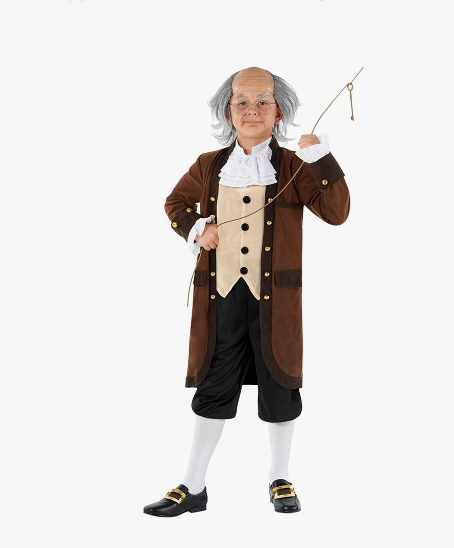 Morph Benjamin Franklin Costume With Wig Founding Fathers Costume Adult Colonial Outfit Men Ben Franklin Outfit Men, Size Medium