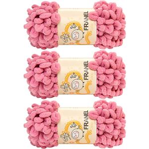 Franel Loop Yarn 100% Polyester Chenille Puffy Yarn, Craft Chunky Finger Knitting Loopy Yarn Soft and Light Material, Perfect for DIY Hand Woven Knitting Crafts Supplies (07 Red Bean Pink, 3-Pack)