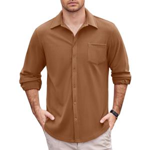 COOFANDY Men's Long Sleeve Button Down Shirt Casual Lightweight Shacket Spring Fall Shirt Jacket Overshirt with Pockets (Medium)