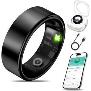 Smart Health Ring for Women Men Fitness Tracker with Heart Rate, Blood Oxygen, Blood Pressure, Sleep Monitoring, Step Counting, IP68 Waterproof for iOS and Android, No APP Fee, Xmas Gifts, Black 12